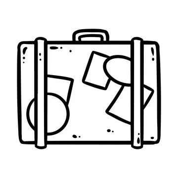 Suitcase comic style cartoon doodle image. Tour and travel logo. Media highli Illustrazione stock