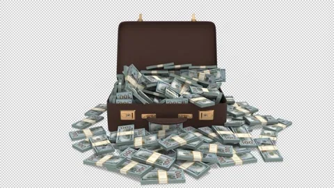 Suitcase with dollars - 3d render with alpha channel. Stock Footage 234681060