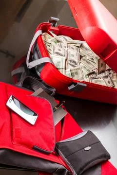 Suitcase with dollars Stock Photos