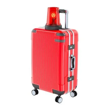 Suitcase with emergency beacon light. 3D rendering Stock Illustration