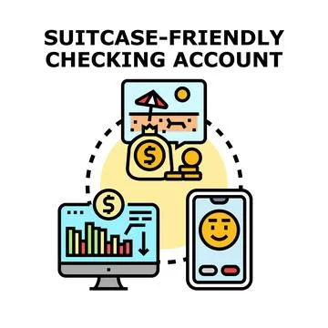 Suitcase friendly checking account concept for travelers Stock Illustration