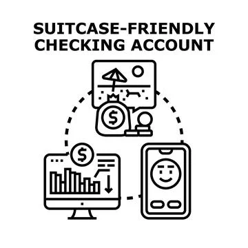 Suitcase friendly checking account concept for travelers Stock Illustration