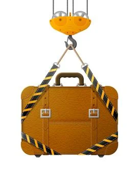 Suitcase hanging on crane hook Stock Illustration