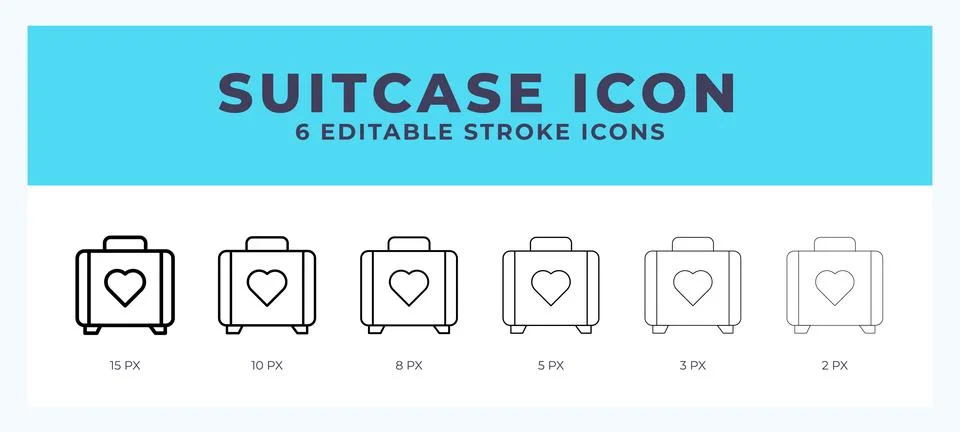 Suitcase icon with different stroke. Editable stroke. Vector illustration. Illustrazione stock