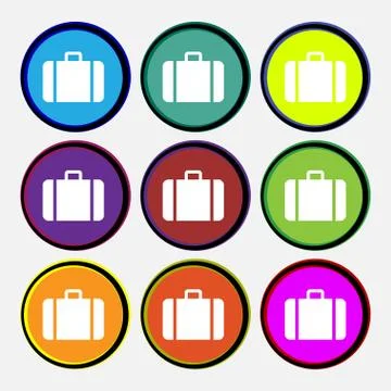 Suitcase icon sign. Nine multi colored round buttons. Vector Stock Illustration