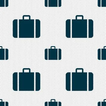 Suitcase icon sign. Seamless pattern with geometric texture. Vector Illustration