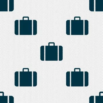 Suitcase icon sign. Seamless pattern with geometric texture. Illustration