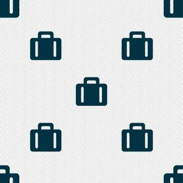 Suitcase icon sign. Seamless pattern with geometric texture. 스톡 일러스트