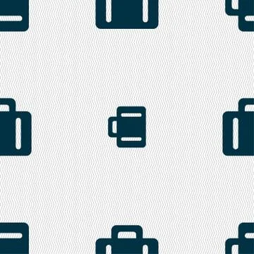 Suitcase icon sign. Seamless pattern with geometric texture. 스톡 일러스트
