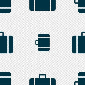 Suitcase icon sign. Seamless pattern with geometric texture. Illustration