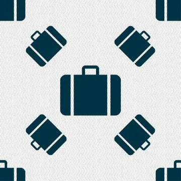 Suitcase icon sign. Seamless pattern with geometric texture. Illustration