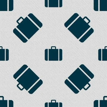 Suitcase icon sign. Seamless pattern with geometric texture. Illustration