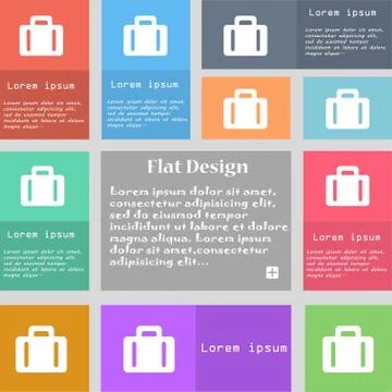 Suitcase icon sign. Set of multicolored buttons with space for text. Vector Illustrazione stock