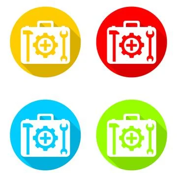 Suitcase icon with tools. Set of multicolored icons of suitcase with Stockillustratie