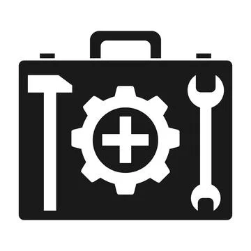 Suitcase icon with tools, technological suitcase. Vector Stock Illustration