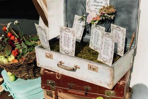 Suitcase with invitation Stock Photos
