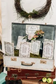 Suitcase with invitation Stock Photos