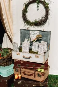 Suitcase with invitation Stock Photos