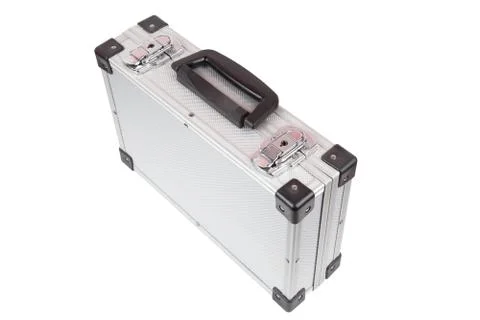 Suitcase iron with locks on a white background Stock Photos