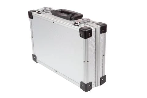 Suitcase iron with locks on a white background Stock Photos