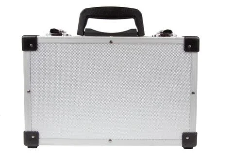 Suitcase iron with locks on a white background Stock Photos
