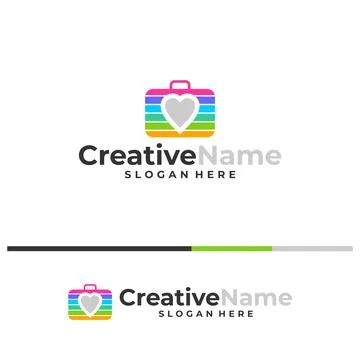 Suitcase with love logo design vector template, Travel agency logo concept. Stock Illustration