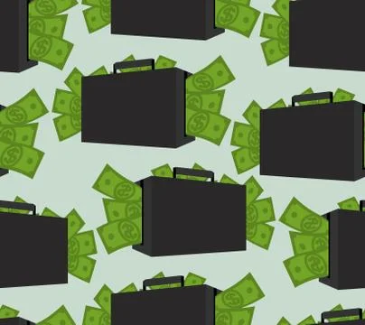 Suitcase with money seamless pattern. Case with cash ornament. Texture of man Stock Illustration