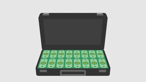 Suitcase or briefcase full of dollar money, open and close position. Stock Footage 284548427