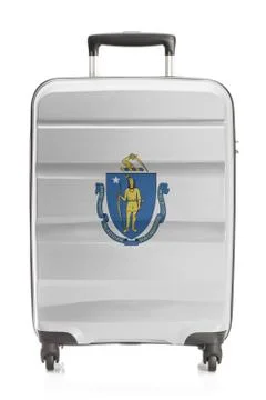 Suitcase painted into US state flag series - Massachusetts Stock Photos