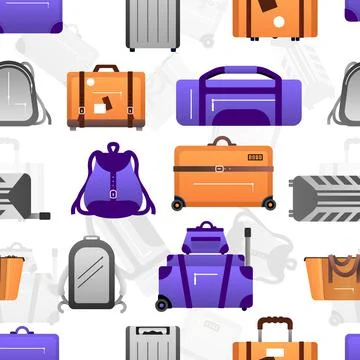 Suitcase pattern. Seamless texture of travel luggage and journey backpack 库存插图