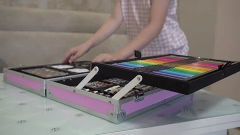 Suitcase with pencils for drawing Video stock 314054088