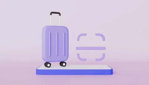 Suitcase with QR code scanning on smartphone, Tourism and travel plan Illustrazione stock