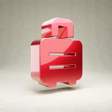 Suitcase Rolling icon. Red glossy metallic Suitcase Rolling symbol isolated o Stock Illustration