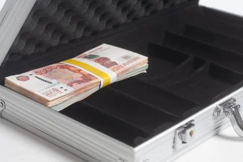 Suitcase with rubles Stock Photos