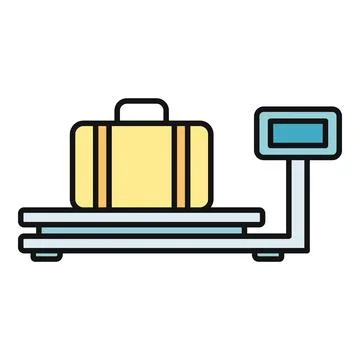 Suitcase on scale measuring baggage weight for travel Stock Illustration