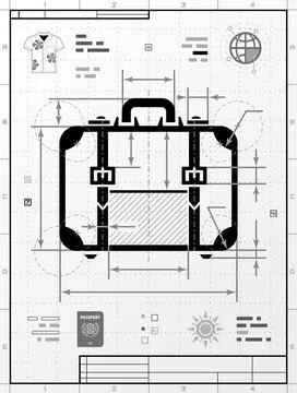 Suitcase silhouette as technical drawing Stock Illustration