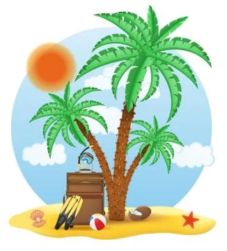 Suitcase standing under a palm tree vector illustration Stock Illustration