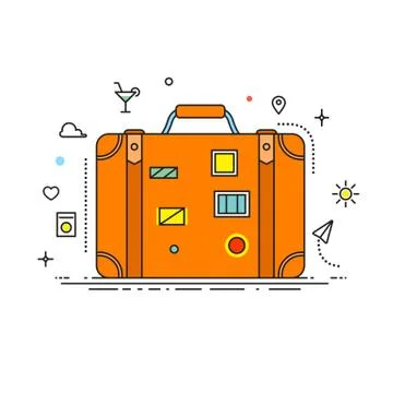 Suitcase with stickers liner design vector illustration flat design with lines Stock Illustration