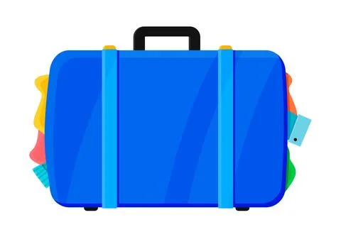 Suitcase. A suitcase full of things and clothes. Overload during transportation. Stock Illustration