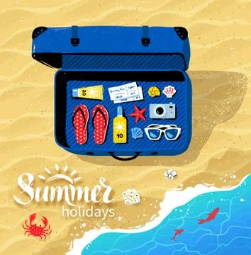 Suitcase with summer accessories Stock Illustration