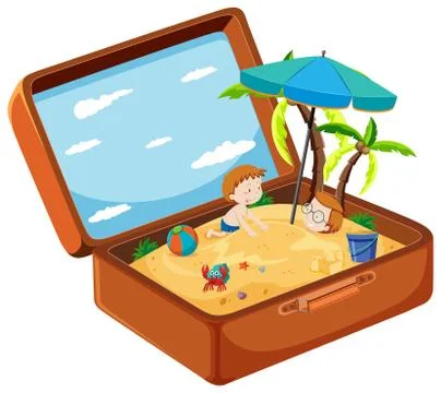 A suitcase in summer beach 스톡 일러스트