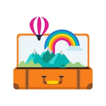Suitcase with travel on a white background. Vector illustration Stock Illustration