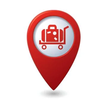 Suitcase on wheelbarrow icon red map pointer Stock Illustration