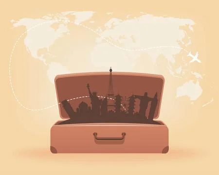 Suitcase with world landmarks Illustration