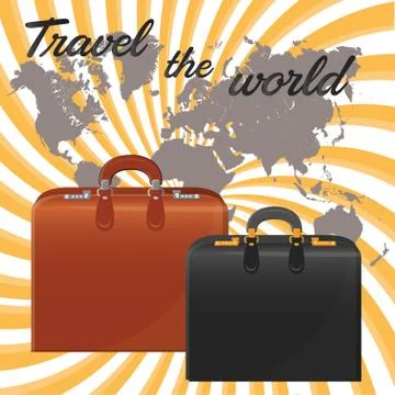 Suitcases. Against the background of the world map. Stock Illustration