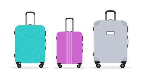 Suitcases of different sizes and colors isolated on a white background Stock Illustration