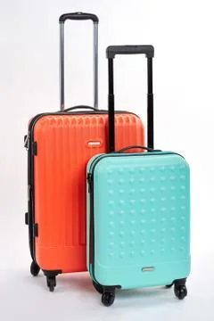 Suitcases with handles close up. Stock Photos