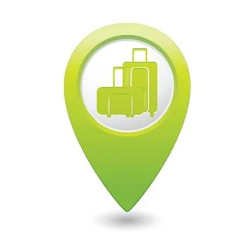 Suitcases icon green map pointer Stock Illustration