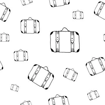 Suitcases pattern. Doodle bags. Seamless vector backdrop. Simple black Stock Illustration