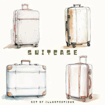 Suitcases set. Hand drawn vector illustration. Sketch style. Illustrazione stock